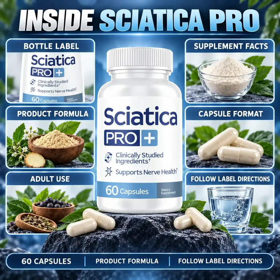A marketing card supplied with Sciatica Pro, photographed